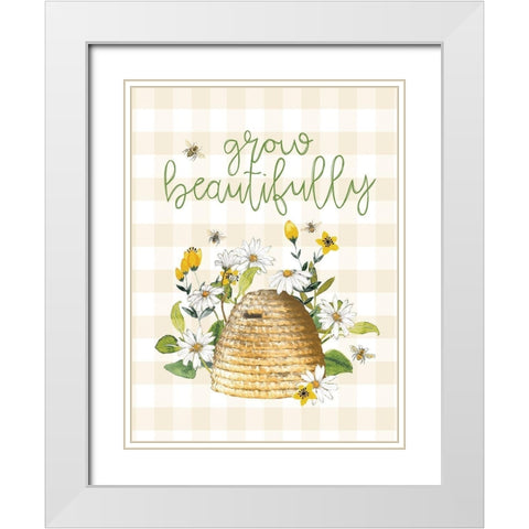 Grow Beautifully Beehive White Modern Wood Framed Art Print with Double Matting by Dogwood Portfolio