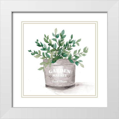 Garden Market Bucket White Modern Wood Framed Art Print with Double Matting by Dogwood Portfolio