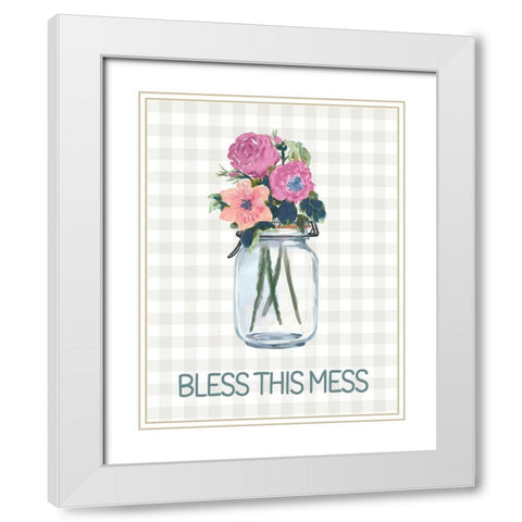 Bless This Mess Flowers White Modern Wood Framed Art Print with Double Matting by Dogwood Portfolio