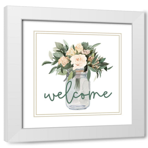 Welcome Flowers White Modern Wood Framed Art Print with Double Matting by Dogwood Portfolio
