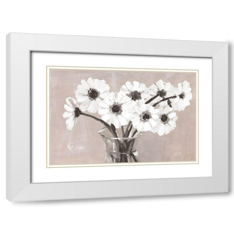 Greige Floral White Modern Wood Framed Art Print with Double Matting by Dogwood Portfolio