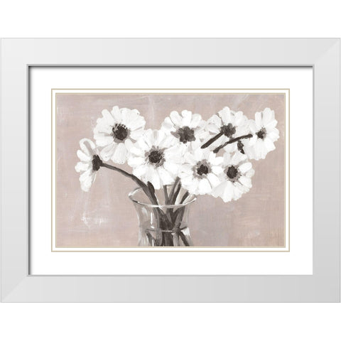 Greige Floral White Modern Wood Framed Art Print with Double Matting by Dogwood Portfolio