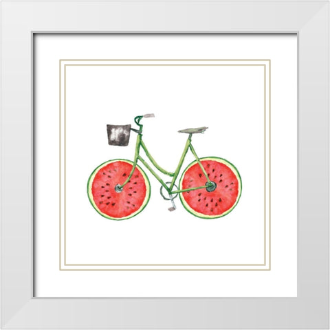 Watermelon Bike White Modern Wood Framed Art Print with Double Matting by Dogwood Portfolio