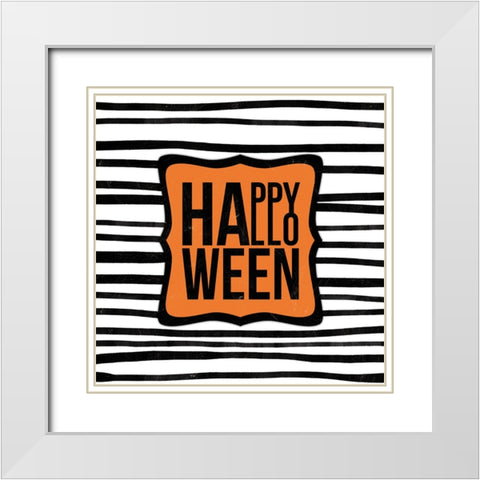Striped Happy Halloween White Modern Wood Framed Art Print with Double Matting by Dogwood Portfolio