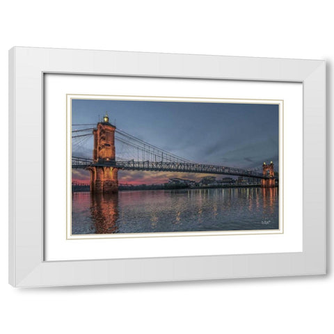 Suspension Bridge at Dusk White Modern Wood Framed Art Print with Double Matting by Quillen, Donnie