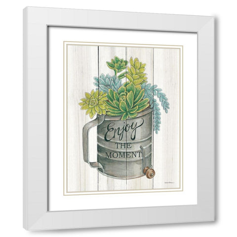 Enjoy the Moment Succulents White Modern Wood Framed Art Print with Double Matting by Strain, Deb