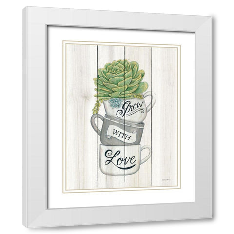 Grow with Love Succulents White Modern Wood Framed Art Print with Double Matting by Strain, Deb