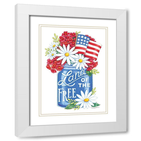 Land of the Free Blue Mason Jar White Modern Wood Framed Art Print with Double Matting by Strain, Deb