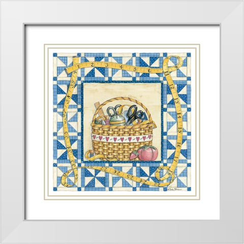 Quilt Basket White Modern Wood Framed Art Print with Double Matting by Strain, Deb
