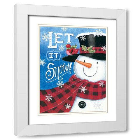 Let It Snow Snowman White Modern Wood Framed Art Print with Double Matting by Strain, Deb