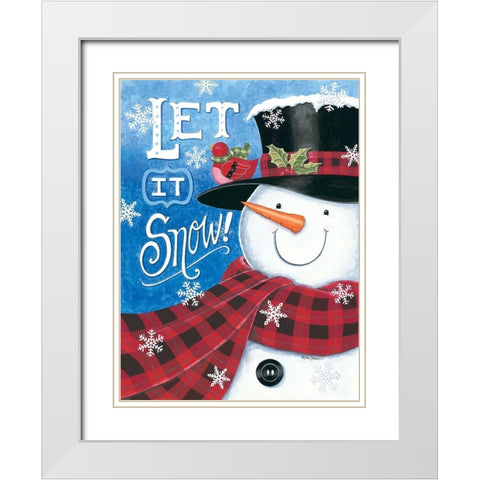 Let It Snow Snowman White Modern Wood Framed Art Print with Double Matting by Strain, Deb