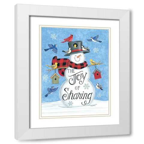 Sharing Snowman And Friends White Modern Wood Framed Art Print with Double Matting by Strain, Deb