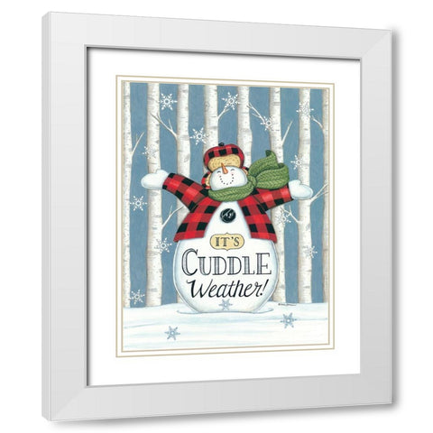 Cuddle Weather Snowman White Modern Wood Framed Art Print with Double Matting by Strain, Deb