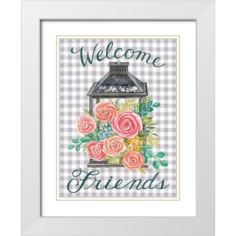 Lantern with Roses White Modern Wood Framed Art Print with Double Matting by Strain, Deb