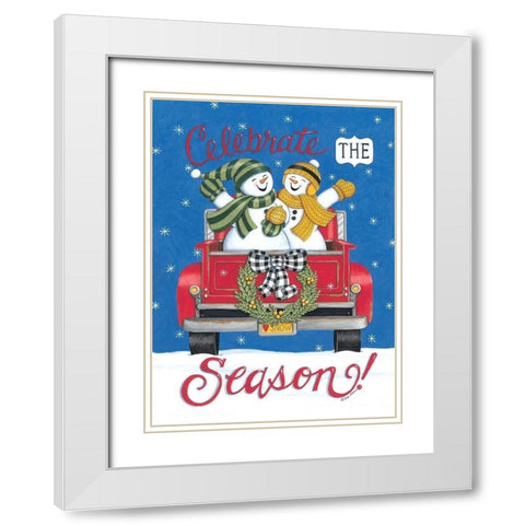 Pickup Truck And Snowman White Modern Wood Framed Art Print with Double Matting by Strain, Deb