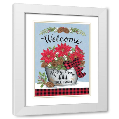 Poinsettia Bucket And Cardinal White Modern Wood Framed Art Print with Double Matting by Strain, Deb