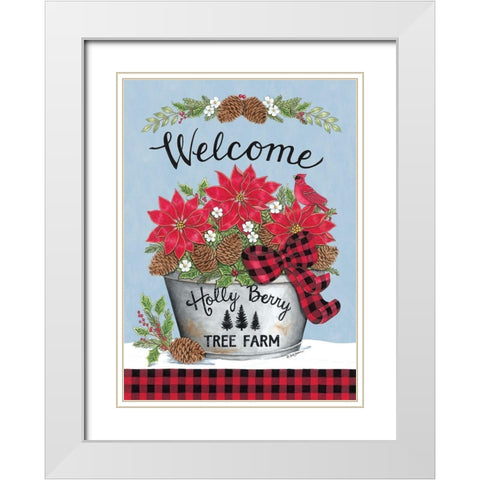 Poinsettia Bucket And Cardinal White Modern Wood Framed Art Print with Double Matting by Strain, Deb