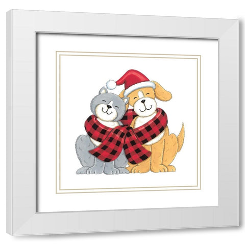 Dog and Cat Friends White Modern Wood Framed Art Print with Double Matting by Strain, Deb