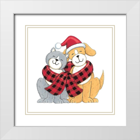Dog and Cat Friends White Modern Wood Framed Art Print with Double Matting by Strain, Deb