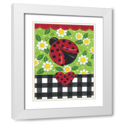 Ladybug And Plaid White Modern Wood Framed Art Print with Double Matting by Deb Strain
