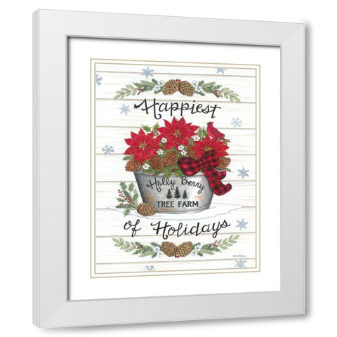 Happiest of Holidays White Modern Wood Framed Art Print with Double Matting by Strain, Deb