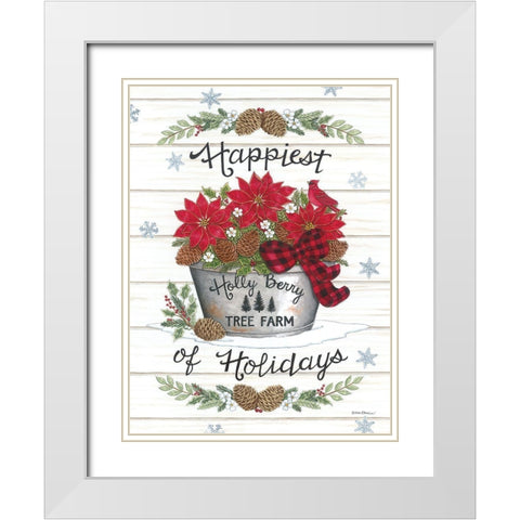 Happiest of Holidays White Modern Wood Framed Art Print with Double Matting by Strain, Deb