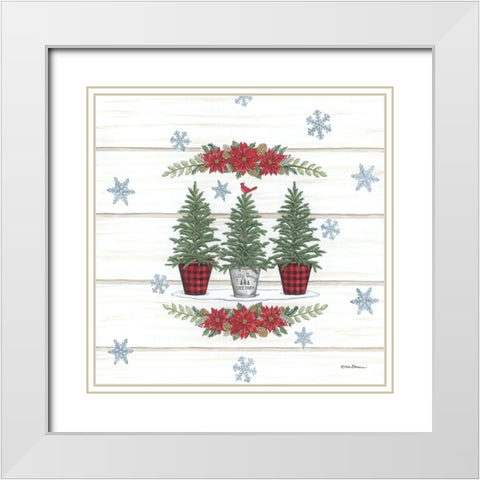 Christmas Tree Trio White Modern Wood Framed Art Print with Double Matting by Strain, Deb