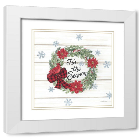 Tis the Season Wreath White Modern Wood Framed Art Print with Double Matting by Strain, Deb
