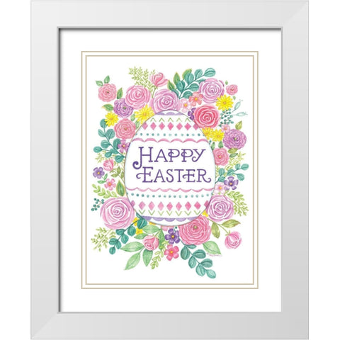 Happy Easter Floral White Modern Wood Framed Art Print with Double Matting by Strain, Deb