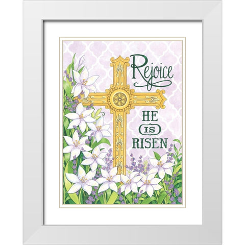 Rejoice Cross White Modern Wood Framed Art Print with Double Matting by Strain, Deb
