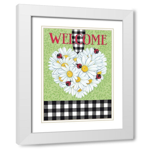 Daisy Heart And Ladybugs White Modern Wood Framed Art Print with Double Matting by Strain, Deb