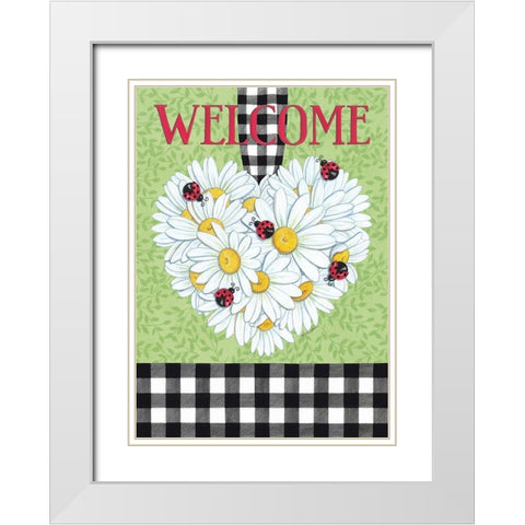 Daisy Heart And Ladybugs White Modern Wood Framed Art Print with Double Matting by Strain, Deb