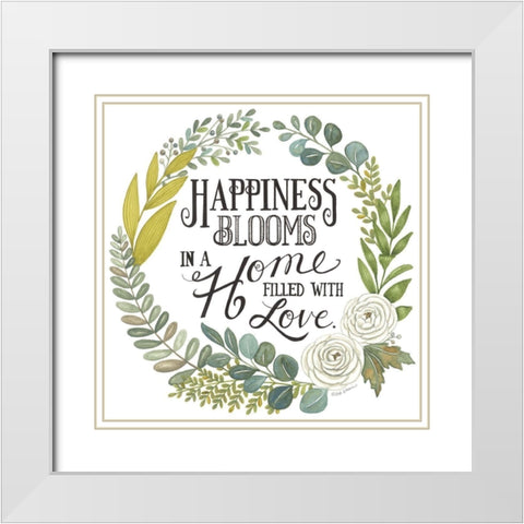 Happiness Blooms White Modern Wood Framed Art Print with Double Matting by Strain, Deb