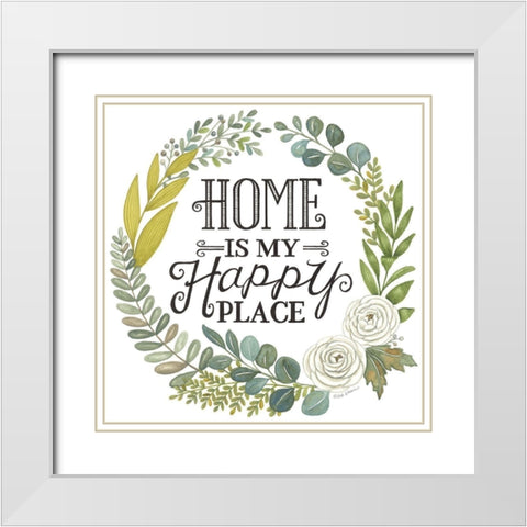 Home Is My Happy Place White Modern Wood Framed Art Print with Double Matting by Strain, Deb