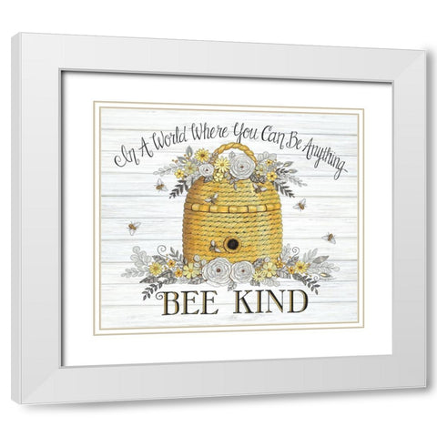 Bee Kind Bee Hive White Modern Wood Framed Art Print with Double Matting by Strain, Deb