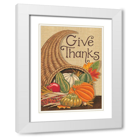 Give Thanks Cornucopia White Modern Wood Framed Art Print with Double Matting by Strain, Deb