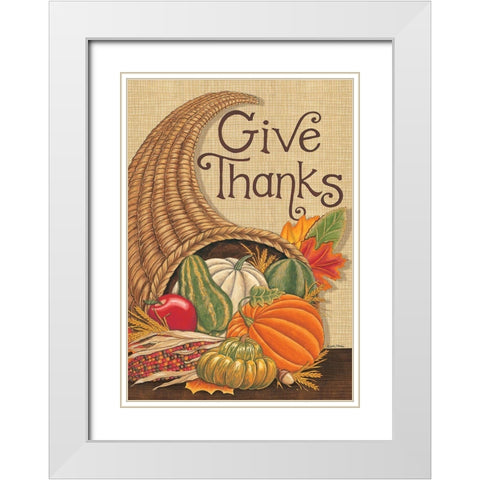 Give Thanks Cornucopia White Modern Wood Framed Art Print with Double Matting by Strain, Deb