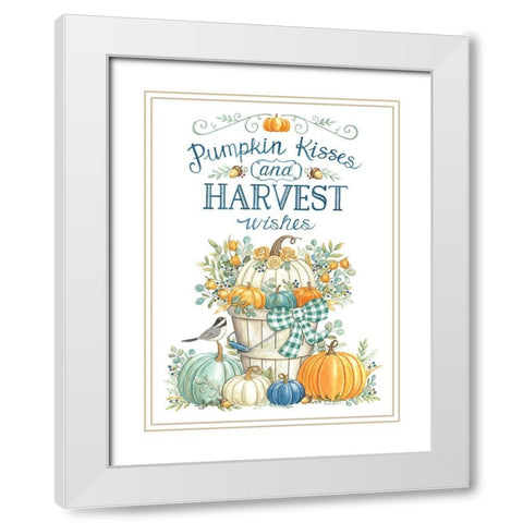 Pumpkin Kisses And Harvest Wishes White Modern Wood Framed Art Print with Double Matting by Strain, Deb