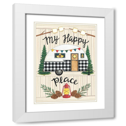 Camper My Happy Place White Modern Wood Framed Art Print with Double Matting by Strain, Deb
