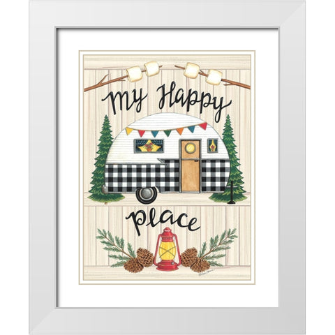 Camper My Happy Place White Modern Wood Framed Art Print with Double Matting by Strain, Deb