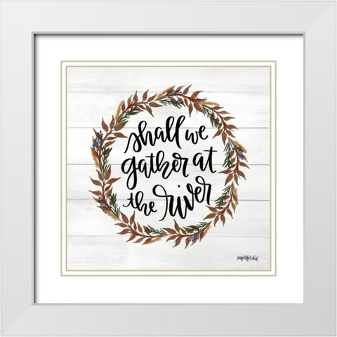 Gather at the River Wreath White Modern Wood Framed Art Print with Double Matting by Imperfect Dust