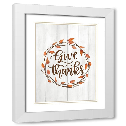 Give Thanks Wreath White Modern Wood Framed Art Print with Double Matting by Imperfect Dust