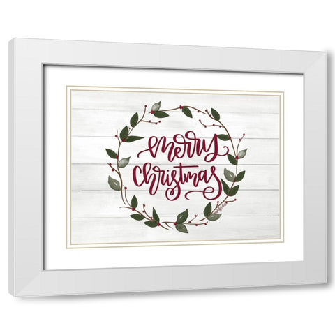 Christmas Wreath White Modern Wood Framed Art Print with Double Matting by Imperfect Dust