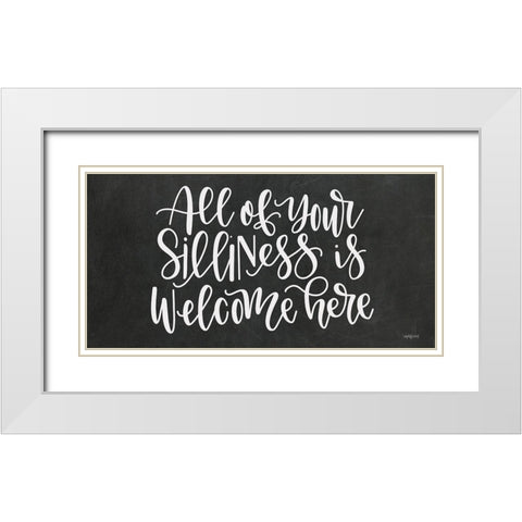 Silliness Welcome Here White Modern Wood Framed Art Print with Double Matting by Imperfect Dust