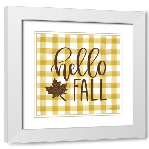 Hello Fall White Modern Wood Framed Art Print with Double Matting by Imperfect Dust