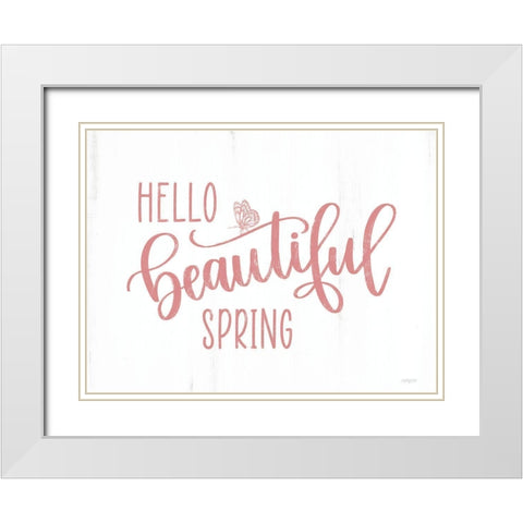 Hello Beautiful Spring (butterfly) White Modern Wood Framed Art Print with Double Matting by Imperfect Dust