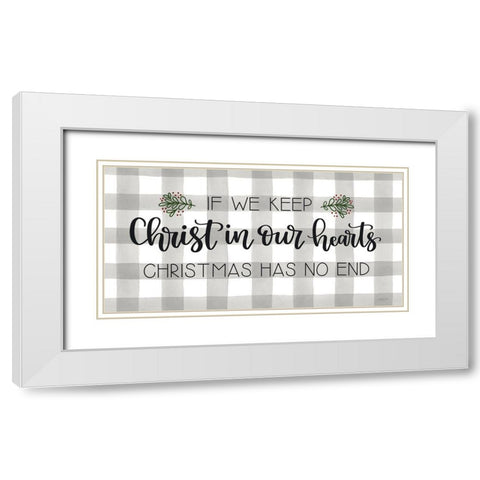 Christmas Has No End White Modern Wood Framed Art Print with Double Matting by Imperfect Dust