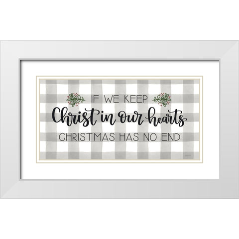 Christmas Has No End White Modern Wood Framed Art Print with Double Matting by Imperfect Dust