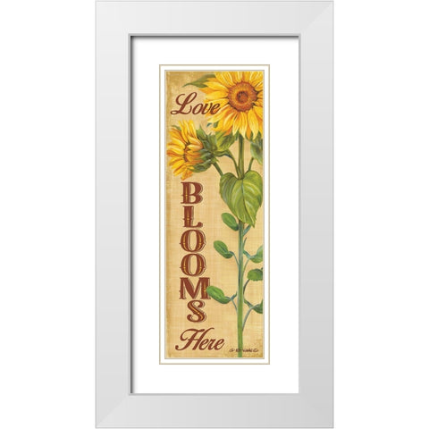 Love Blooms Here White Modern Wood Framed Art Print with Double Matting by Wargo, Ed