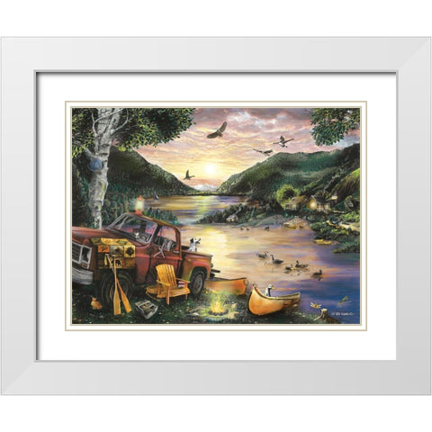 Lakefront Camping I White Modern Wood Framed Art Print with Double Matting by Wargo, Ed